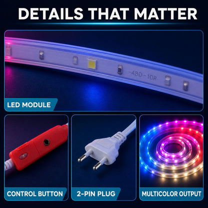 Multicolour glow from the LED rope light