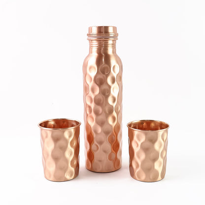Copper Water Bottle 2 Glasses with Gift Box (3 Pcs Set)