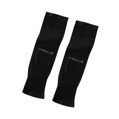 A pair of black compression sleeves with the white AQUA-X logo visible on a white background.