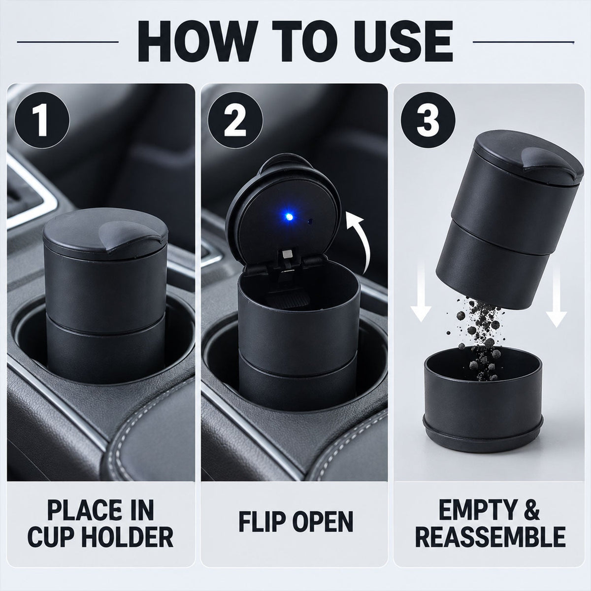 Car Ashtray with LED Light and Lid, Cup Holder Ashtray for Car Interior (1 Pc)