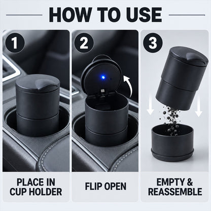 Car Ashtray with LED Light and Lid, Cup Holder Ashtray for Car Interior (1 Pc)