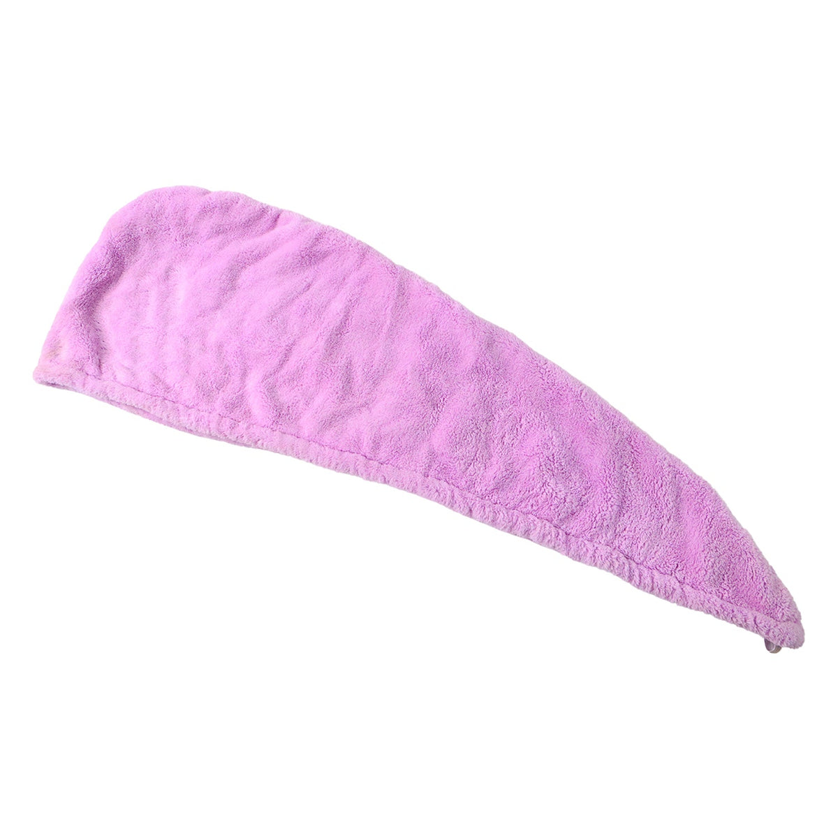 A light pink microfiber hair wrap towel laid flat on a white background.