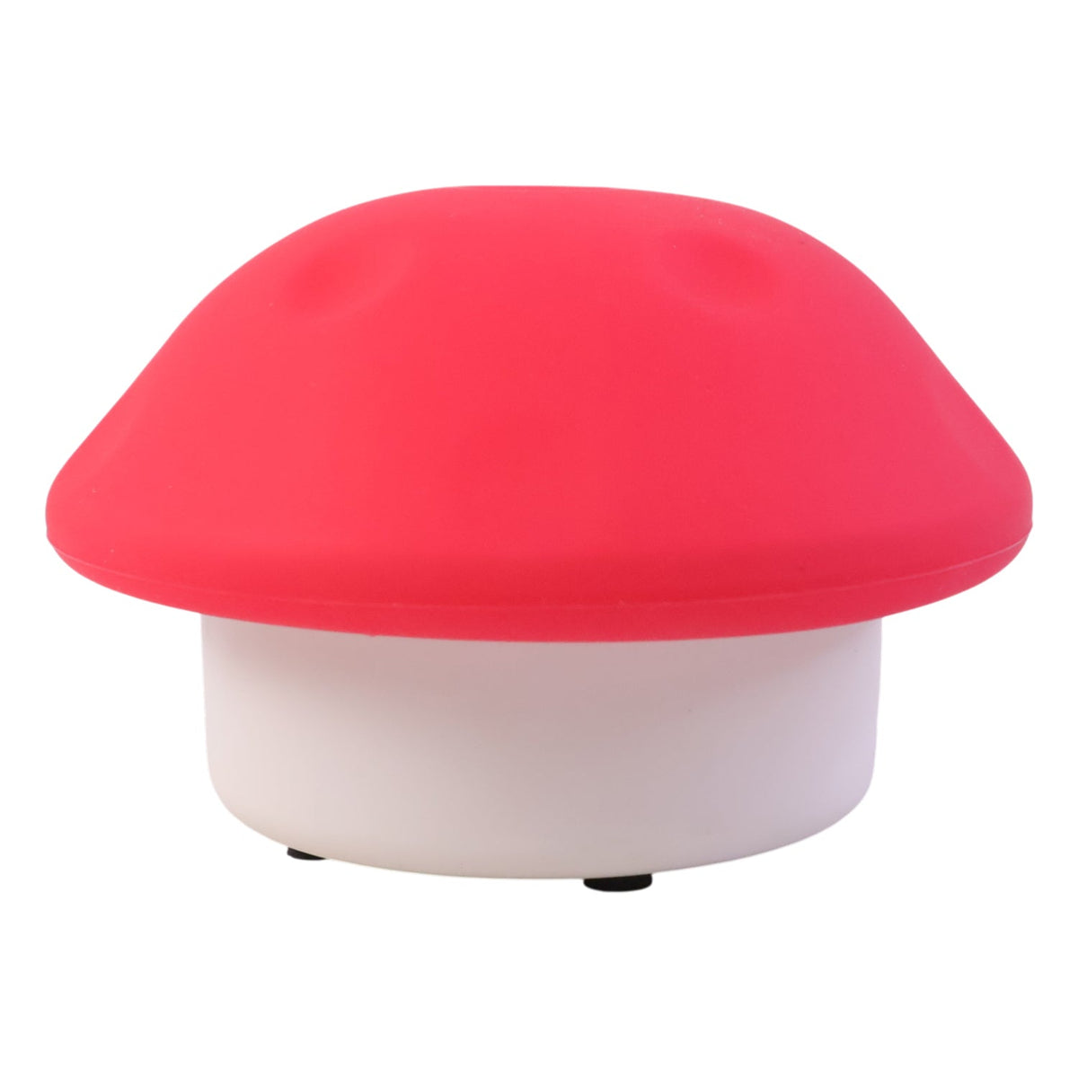 Red and white mushroom night light with a solid white background.