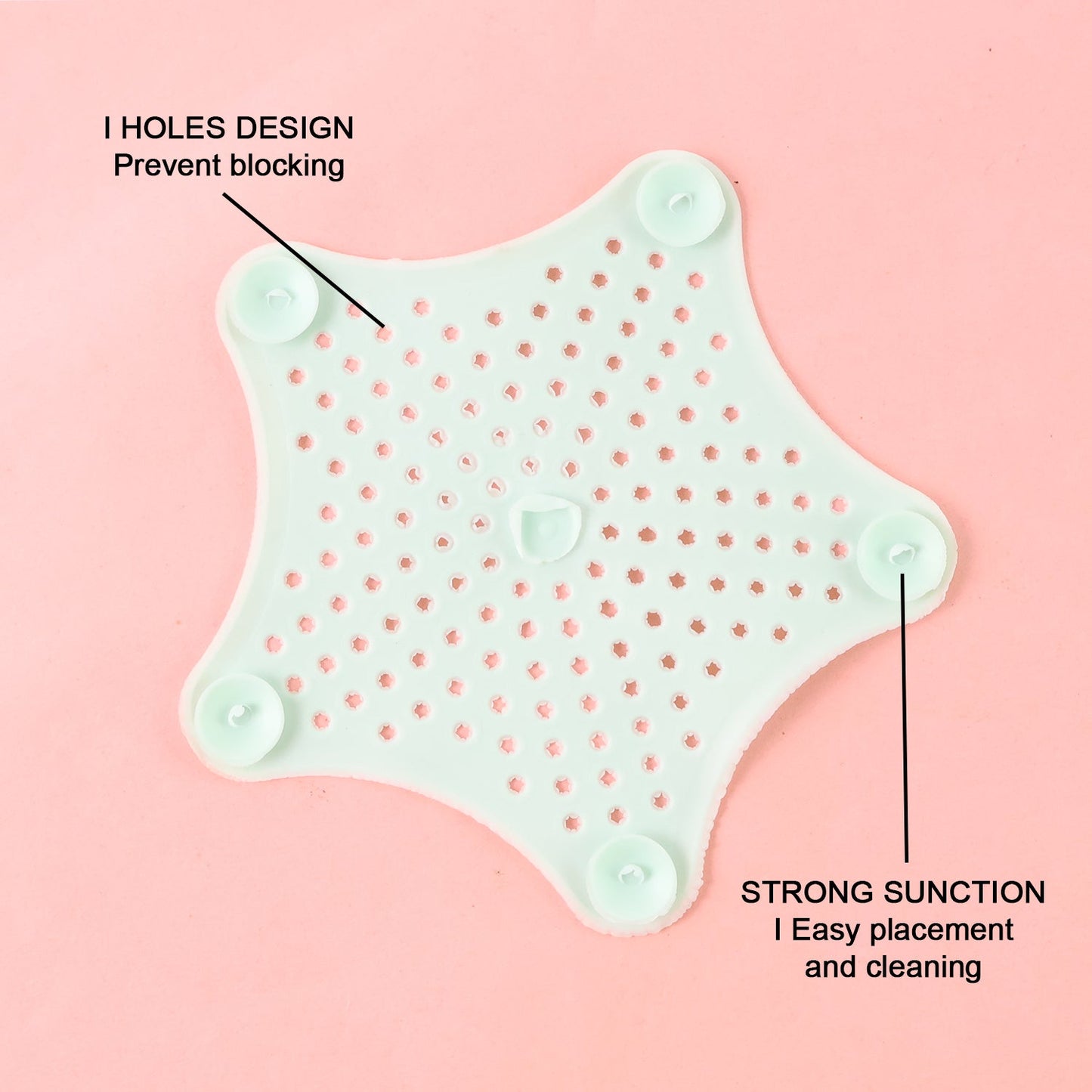 Mint Green Silicone Star Shaped Sink Filter Bathroom Hair Catcher Drain Strainers for Basin