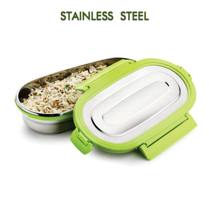 8138 Ganesh Solo Oval 650 Stainless Steel Leak proof airtight Lunch Pack for Office & School Use 