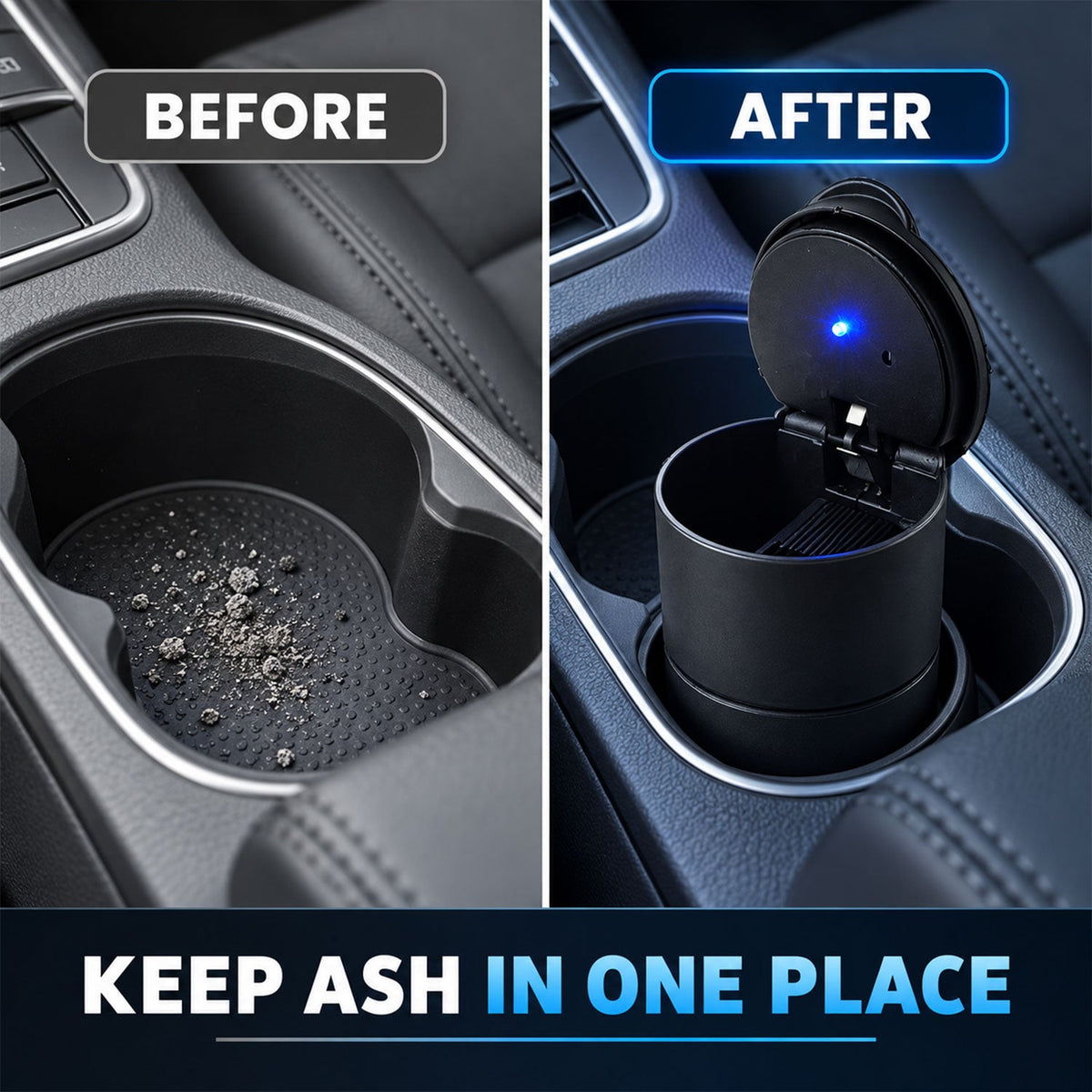 Car Ashtray with LED Light and Lid, Cup Holder Ashtray for Car Interior (1 Pc)