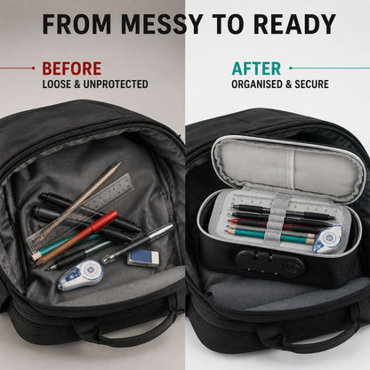 4 Layer Zipper Stationery Pouch Pencil Case with Combination Lock for Students