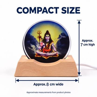 Shiva lamp with dimensions indicating approximately 7 cm high and 8 cm wide, on a light background.