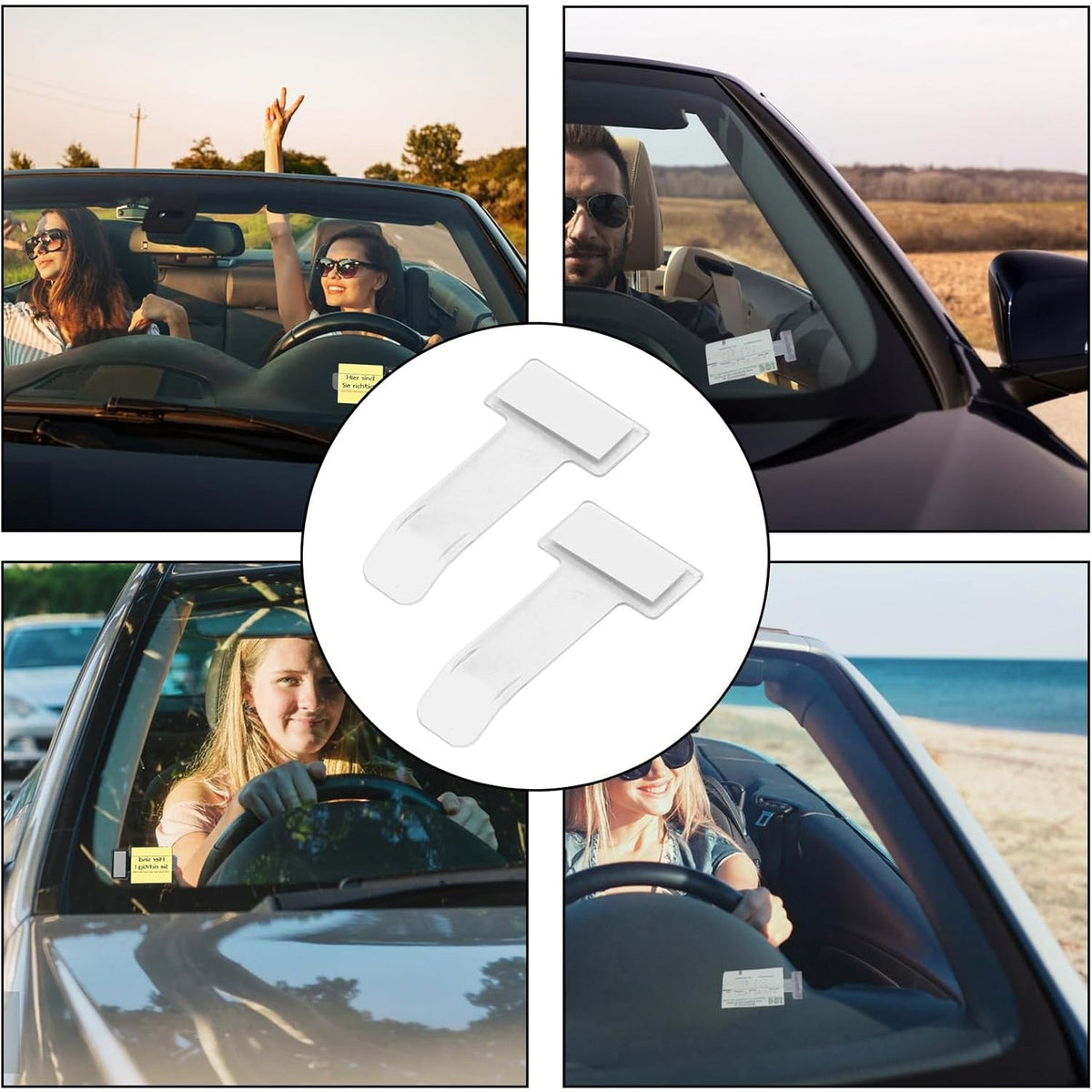 Windscreen ticket holder clip securely holding a parking permit.