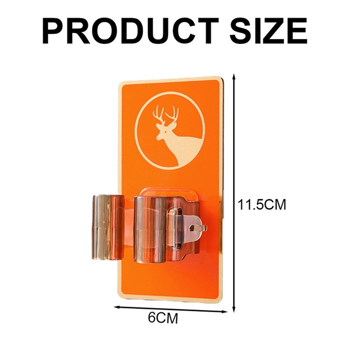 The orange deer-themed wall-mounted holder with dimensions 11.5cm height and 6cm width indicated on a white background.
