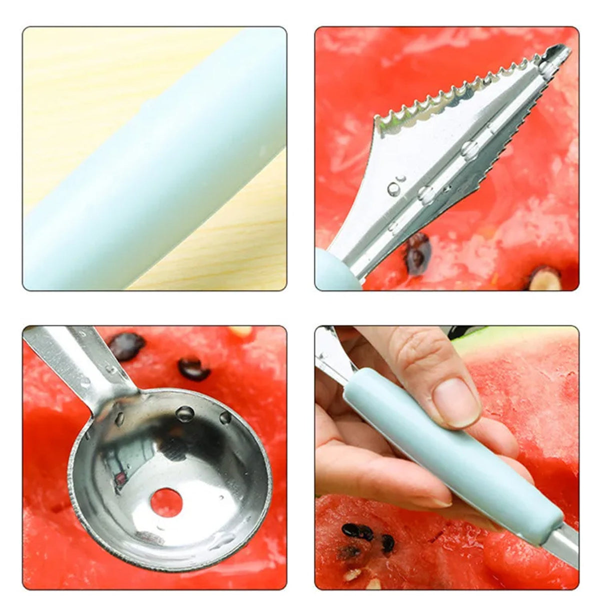 Collection of specialized stainless steel carving knives for intricate fruit patterns