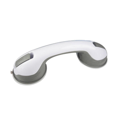 A white and gray suction grip handle is shown from a slight angle on a white background.