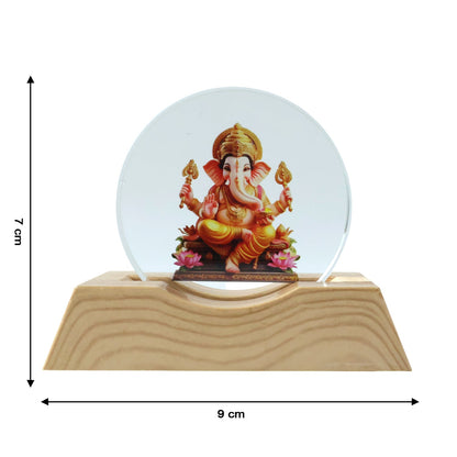 Lord Ganesha LED lamp unlit, with measurements of 7cm height and 9cm width.