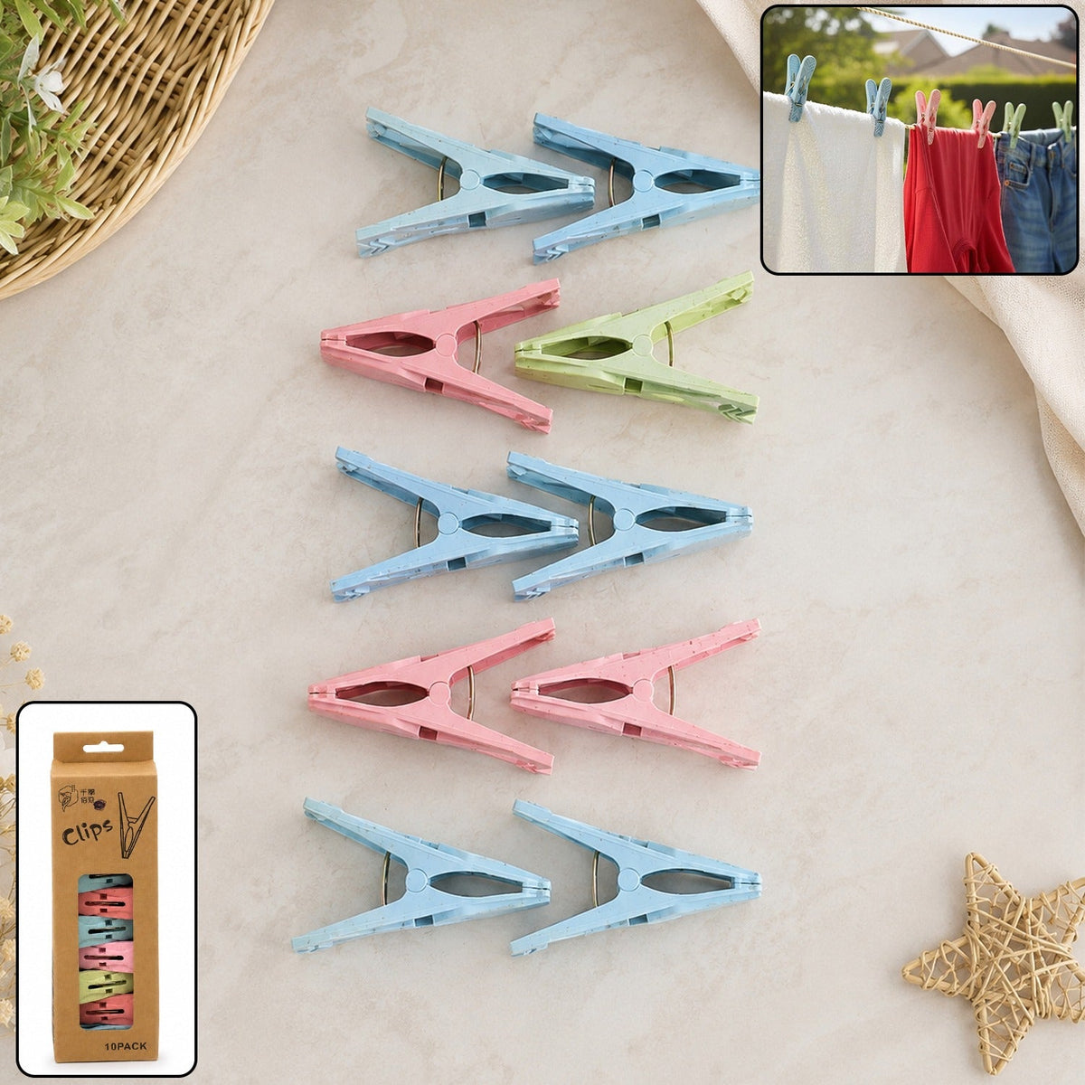 Reusable plastic drying clothes clips with strong grip