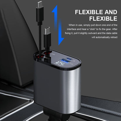 4 in 1 Super Fast  120W  Car Phone Charger | 180° Adjustable Type C & iPhone Car Adapter |Retractable Cable and 2 USB Ports