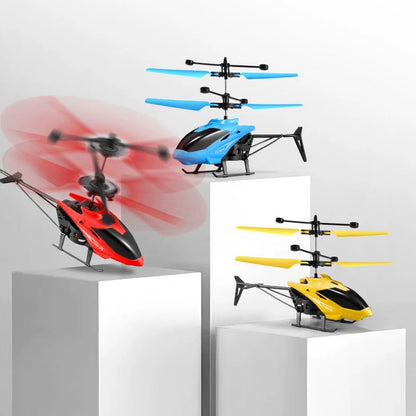 Detailed photo of the red and black remote control helicopter toy's robust body.