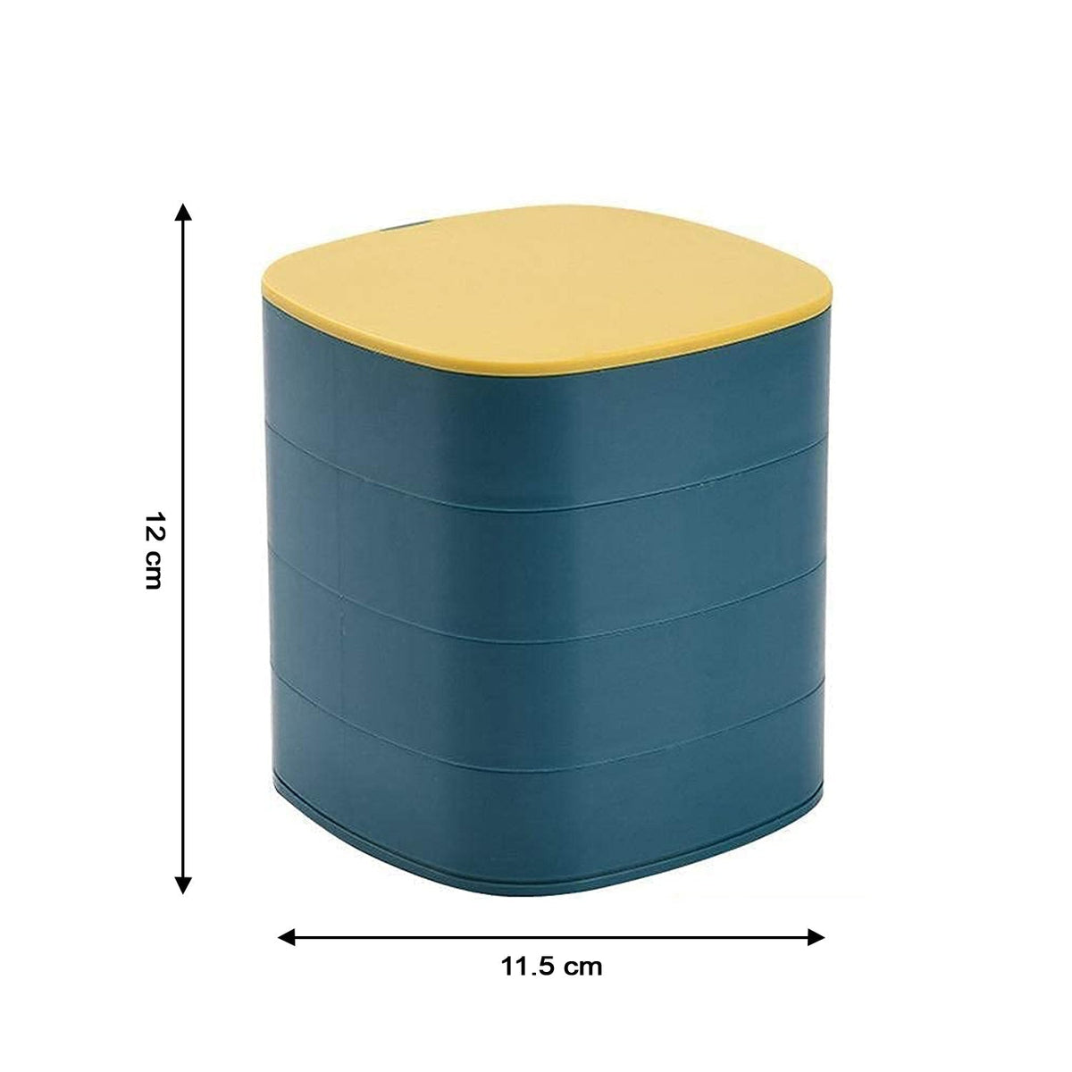 Side view of multicolour 4-layer jewellery box with mirror for easy accessory access