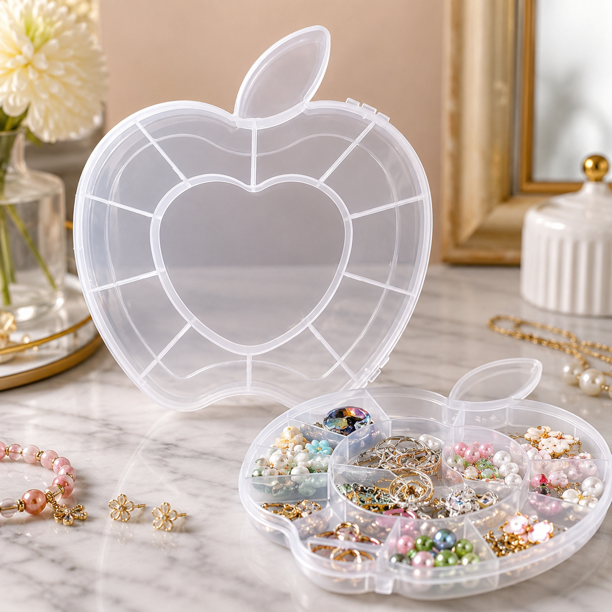 Red Stone Necklace & Earring Set with Apple Shape Jewellery Organiser Box