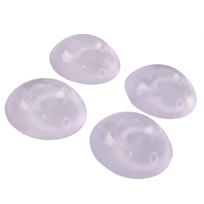 Four clear, dome-shaped silicone wall protectors with a subtle purple tint are arranged on a white background.