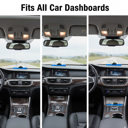 Three car interior views show the liquid motion paperweight on different car dashboards.
