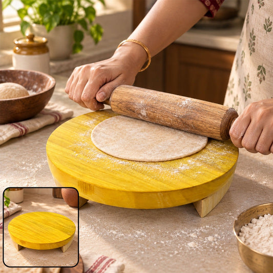 Traditional Wooden Roti Maker Chakla – Round Rolling Board with Raised Legs, Smooth Polished Surface for Roti, Chapati, Paratha and Puri Making, wooden patla