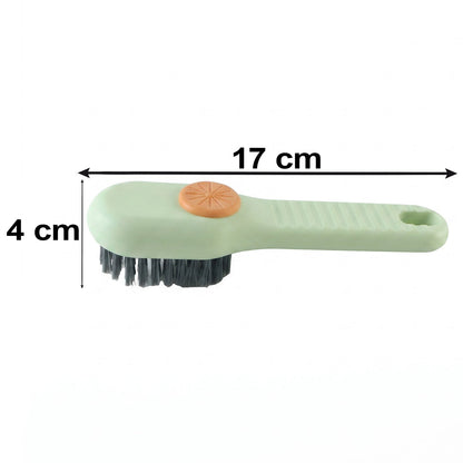 A light green and orange liquid-dispensing brush with dark bristles is shown with dimensions of 17 cm length and 4 cm height.