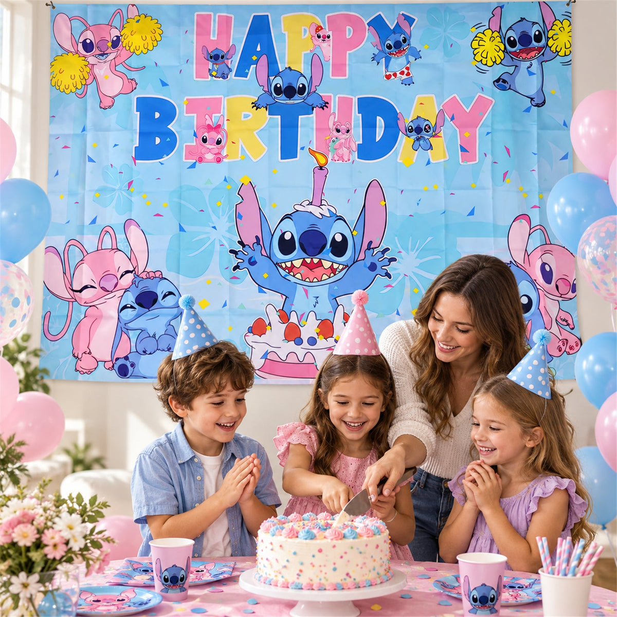 Cartoon happy birthday backdrop curtain