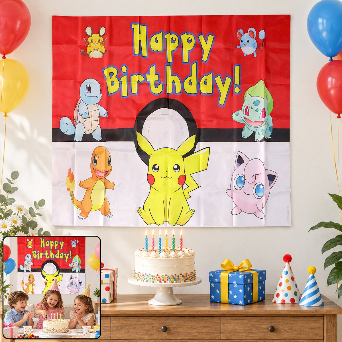 Cartoon happy birthday backdrop curtain