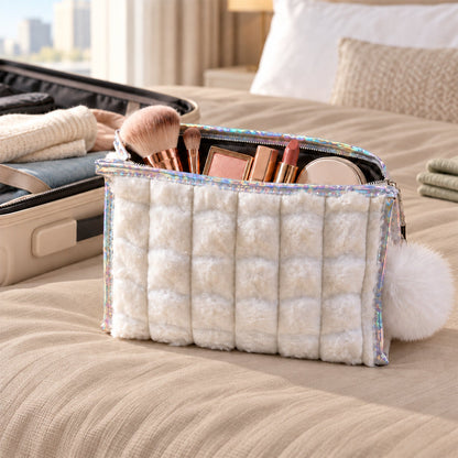 Plush makeup pouch white bg