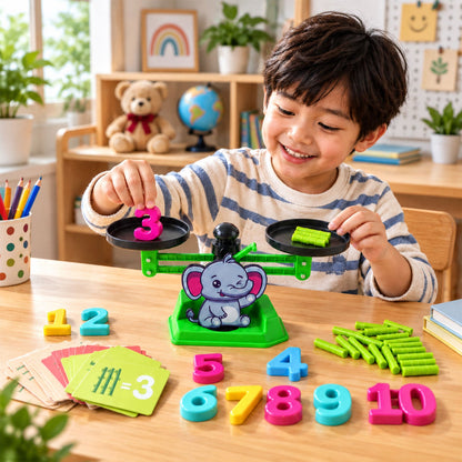 Math balancing game elephant scale rods