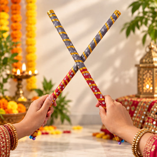 Decorative wooden dandiya sticks bells