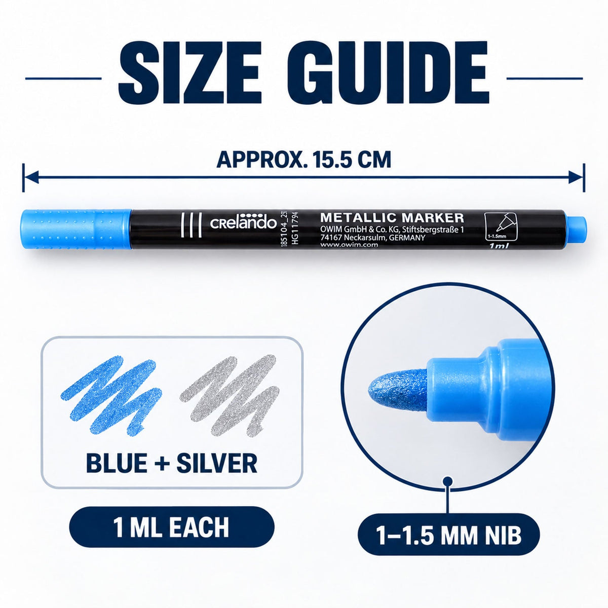 Metallic marker size guide