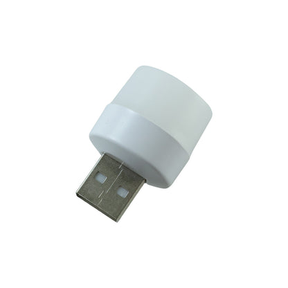 A white USB mini light bulb with a silver USB connector, angled on a plain white background.