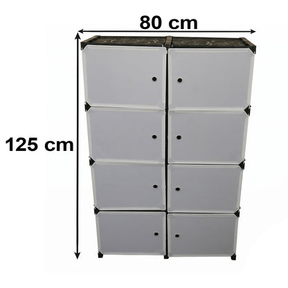 Front view of a black and white modular storage cabinet with dimensions of 80cm width and 125cm height.
