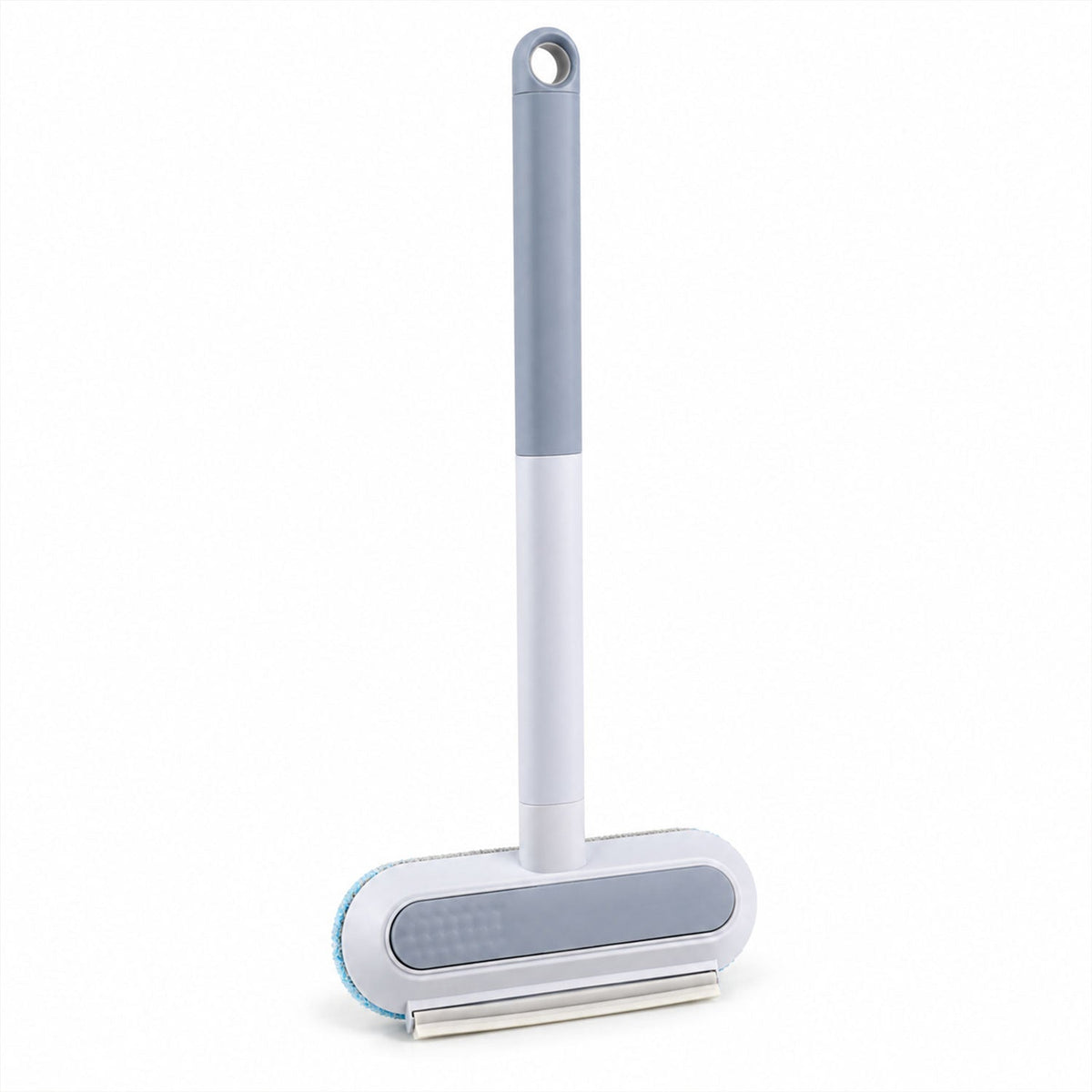 The gray and white window cleaning tool, fully assembled, stands upright on a plain white background.