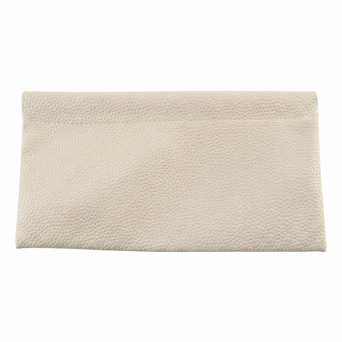 A cream textured faux leather pouch with a subtle textured pattern, presented flat on a plain white background.