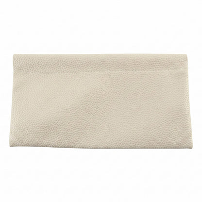 A cream textured faux leather pouch with a subtle textured pattern, presented flat on a plain white background.