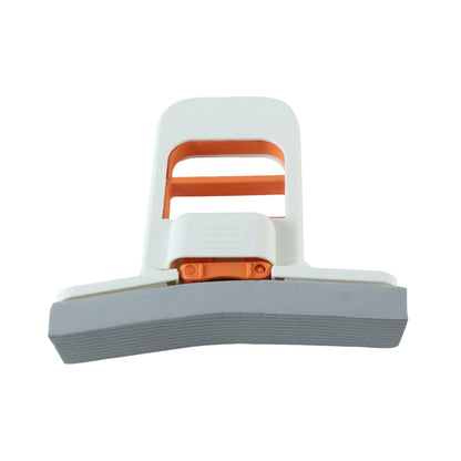 A white and orange mini sponge mop with a grey sponge head, showing dimensions of 13 cm height and 14.5 cm width.