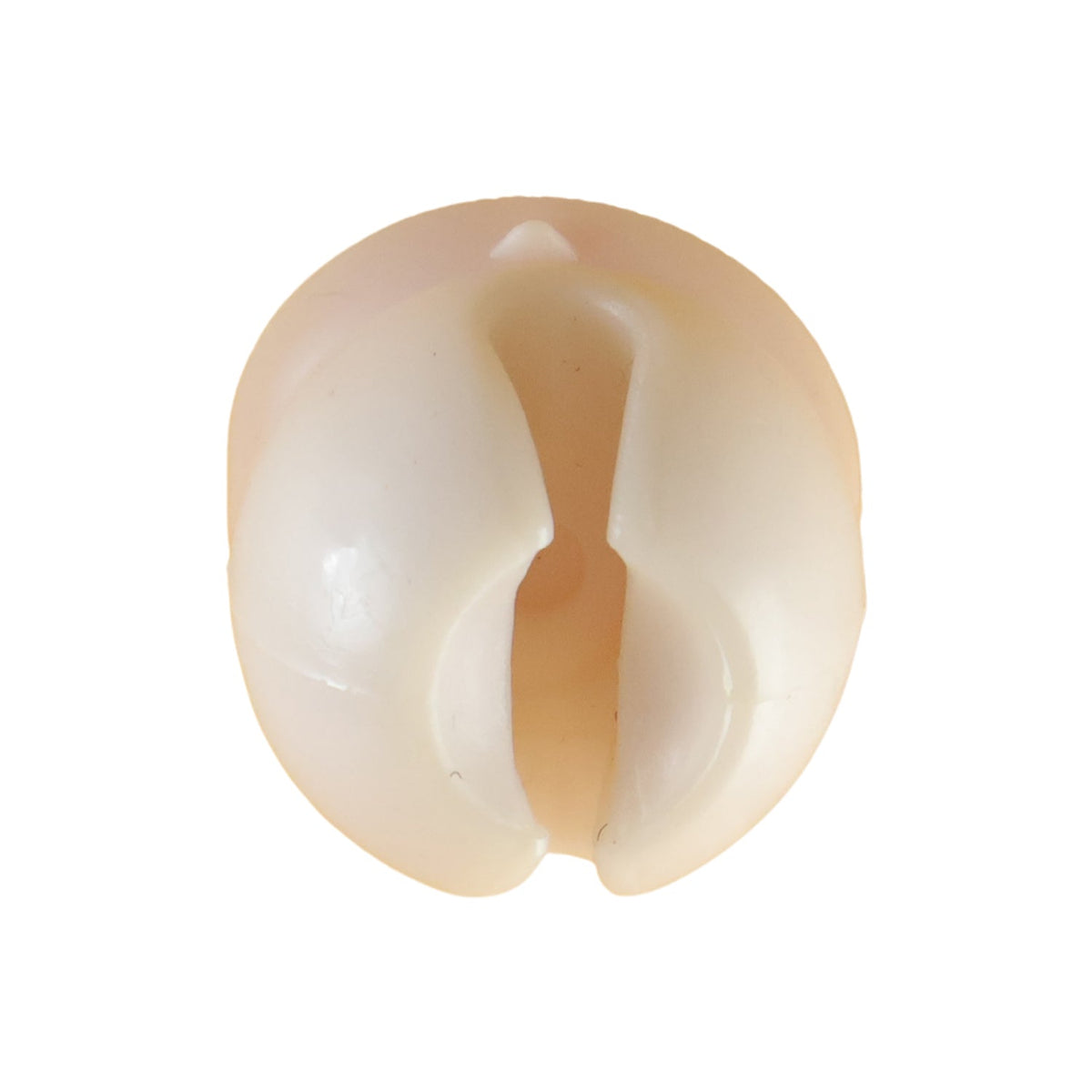 A top-down view of a single white toothbrush holder clip on a plain white background.