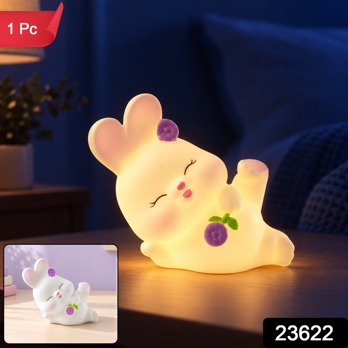 Packaging for the cute reclining rabbit night light