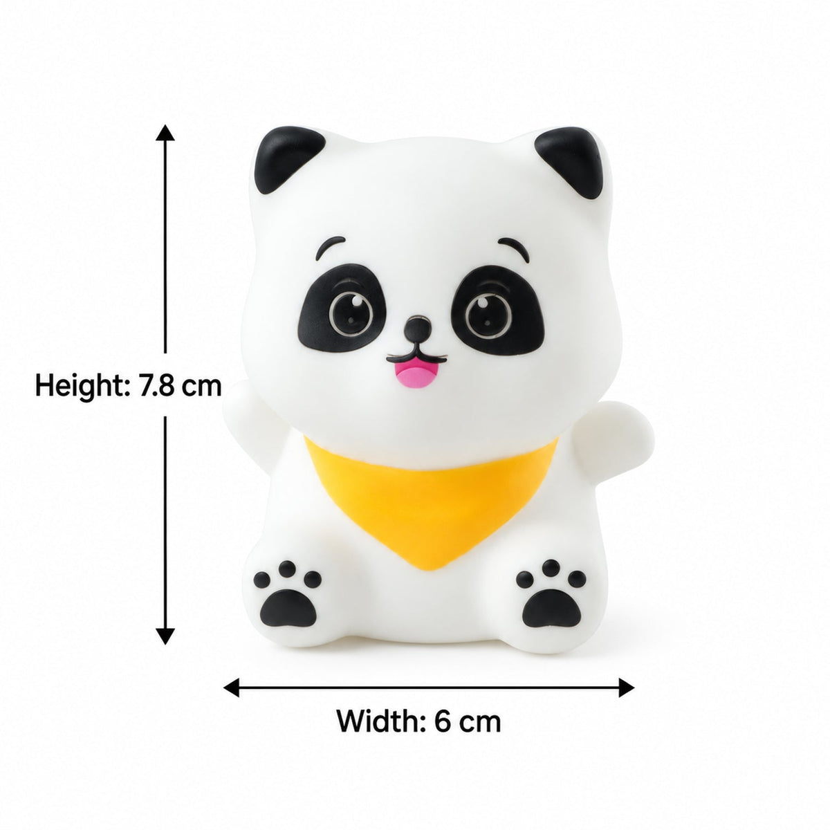 The white panda night light with measurements indicating its 7.8 cm height and 6 cm width.