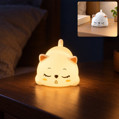 Cute sleeping cat night light with warm glow