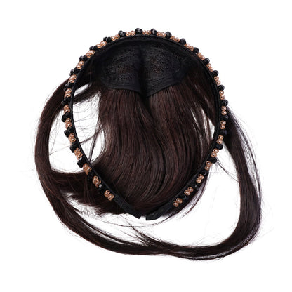 Travel-friendly design of synthetic hair bangs headband in compact size