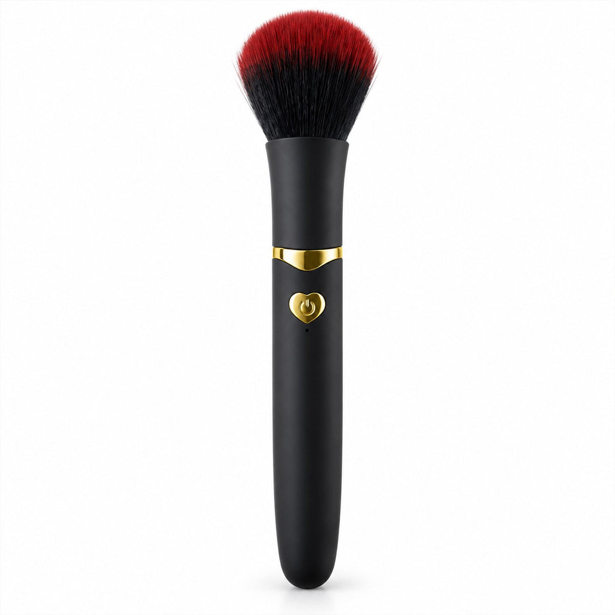 A black and red makeup brush is displayed with measurements indicating a length of 15 cm and a brush head width of 3 cm.