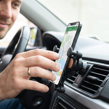 Vent mount holder keeping a phone in view while driving
