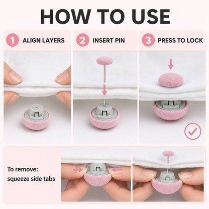 Installation steps for reusable duvet fastener buttons