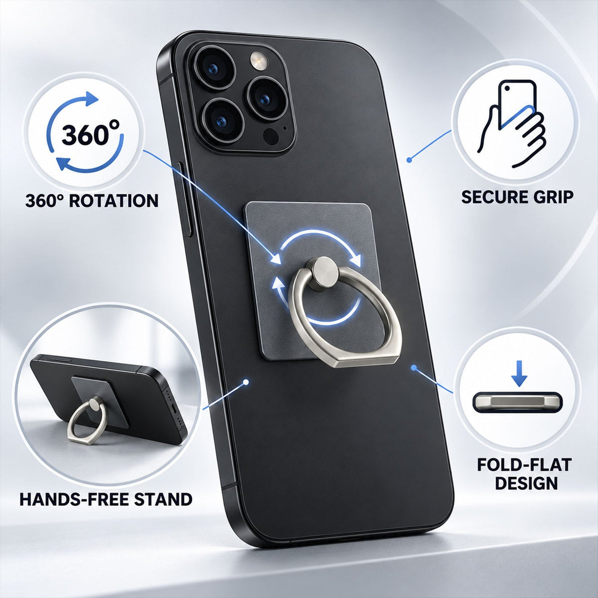 360 Degree Rotating Finger Ring Grip for Mobile, Phone Stand for Videos (1 Pc)