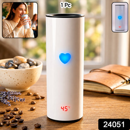 Close-up of smart LED temperature display on stainless steel tumbler lid