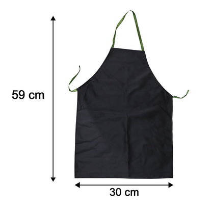 A black apron with green ties on a white background, showing its 59 cm length and 30 cm width.