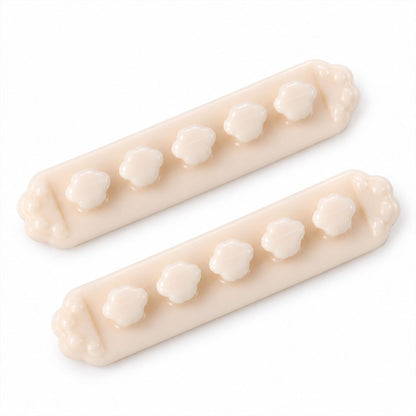 Two beige flower-shaped cable organizer clips with five flower-shaped slots each, presented on a white background.